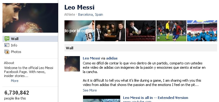 Messi "ميسي" يجذب أكثر من 6 مليون معجب في 3 ساعات فقط في صفحته في الفيس بوك