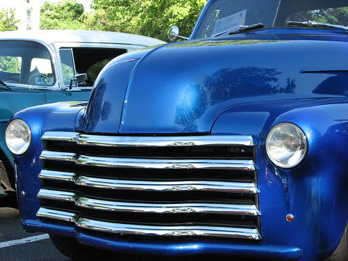 Gleaming blue car
