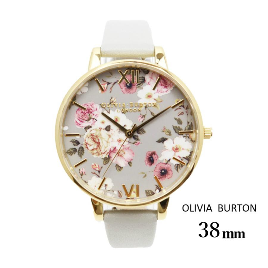 Olivia Flower レディース 花柄 レディース グレー ゴールド 腕時計 Burton ビッグダイヤル レザー Show 本革 クオーツ Show オリビアバートン レザー ウォッチ プレゼント Ob16fs81 S S Shop