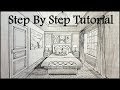 Bedroom One Point Perspective Drawing Room