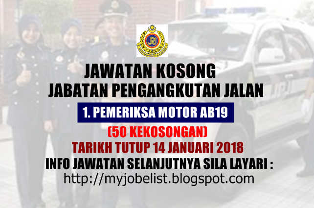 Jawatan Kosong Jabatan Pengangkutan Jalan Malaysia (JPJ) Januari 2018