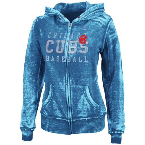 MLB Womens Chicago Cubs Washed Deep Royal Heather Long Sleeve Full Zip Hood Bunout Fleece By Majestic (Washed Deep Royal Heather, XX-Large) On Sale