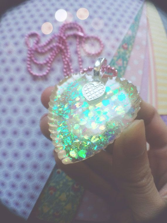 Cute Kawaii Pastel Goth Glittery White Resin Bear by YunaCharms