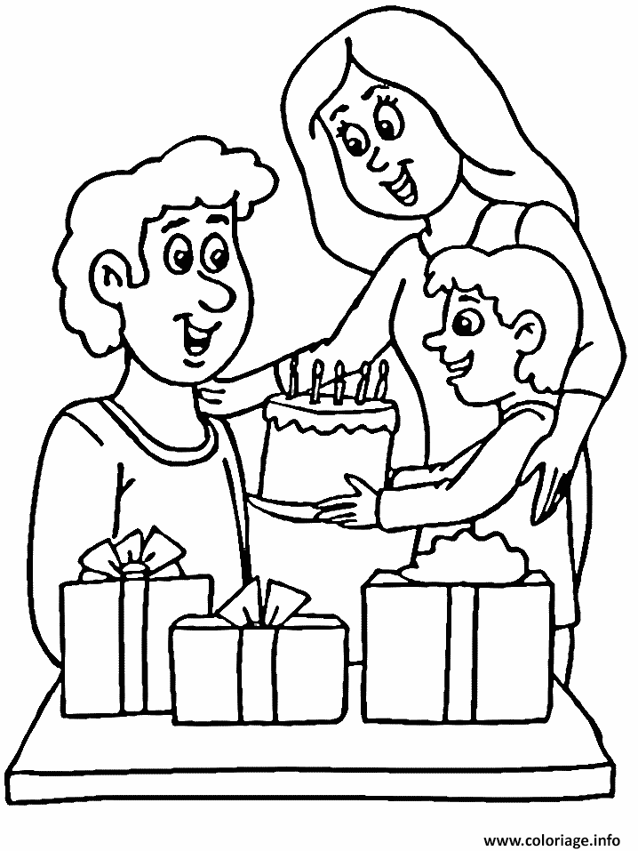 Coloriage Un Gateau Pour Lanniversaire De Papa Jecolorie Com