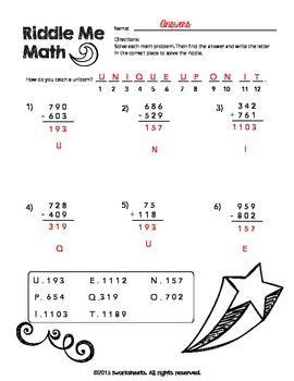  riddle me math worksheets addition and subtraction with re grouping