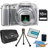 Olympus Stylus SZ-16 iHS Digital Camera with 24x Optical Zoom and 3-Inch LCD Plus 16GB Memory Kit. Kit Includes 16GB Memory Card, Replacement Lithium Battery, Flexible Mini Table-top Tripod, Deluxe Carrying Case , and 3pc. Lens Cleaning Kit.