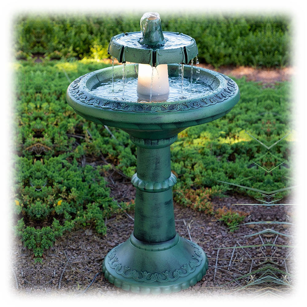 Download Two Tier Bird Bath Style Lighted Faux Patina Bubbling ...