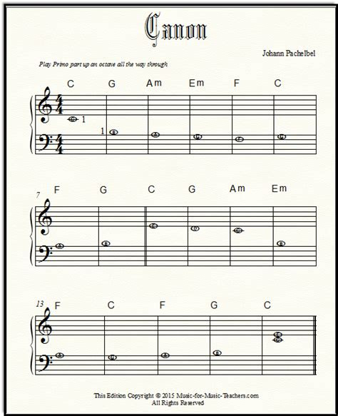 canon sheet   beginner piano students