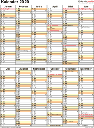 Kalender 2020 Zum Ausdrucken In Excel 17 Vorlagen Kostenlos
