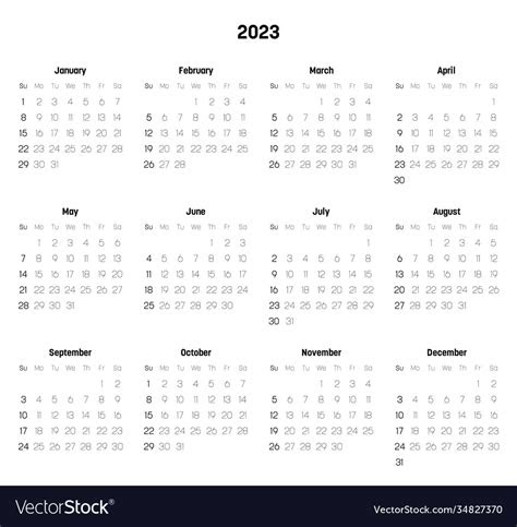  monthly calendar year 2023 royalty free vector image