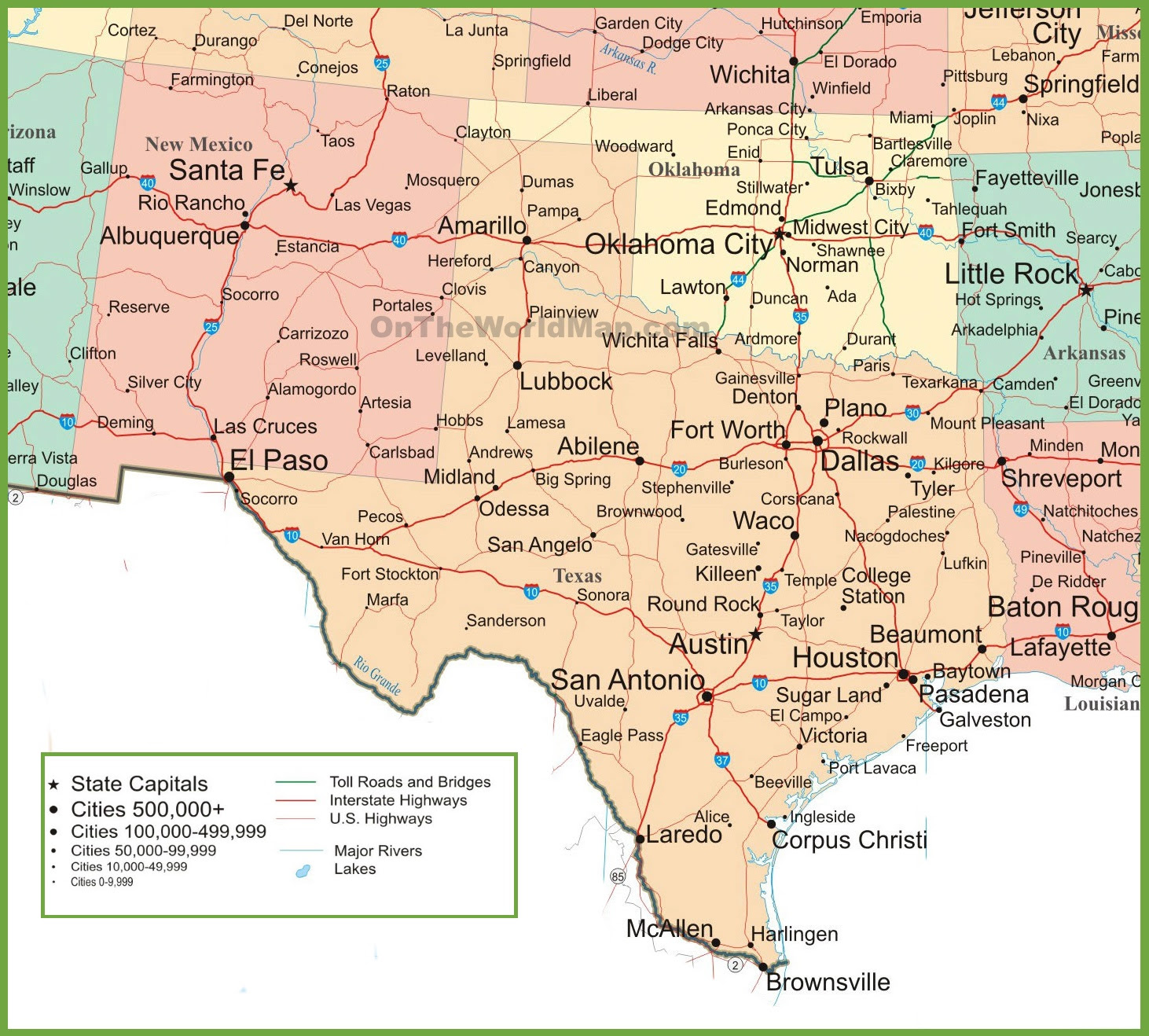 Map Of Oklahoma And Texas Map of New Mexico, Oklahoma and Texas