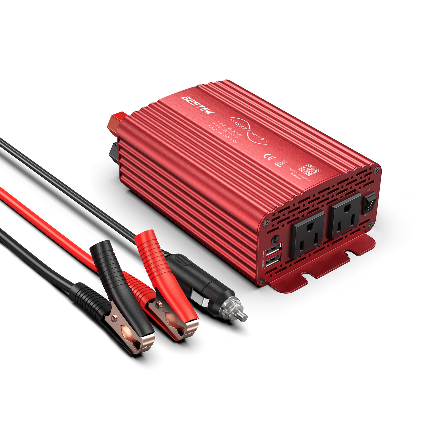Bestek インバーター 純正弦波 300w 車載充電器 六つ保護機能 Acコンセント 2口 Usb 2ポート Dc12vをac100vに変換 12v 車対応 Mrz3010bu バッテリー接続コード付き 株式会社ベステックグループ