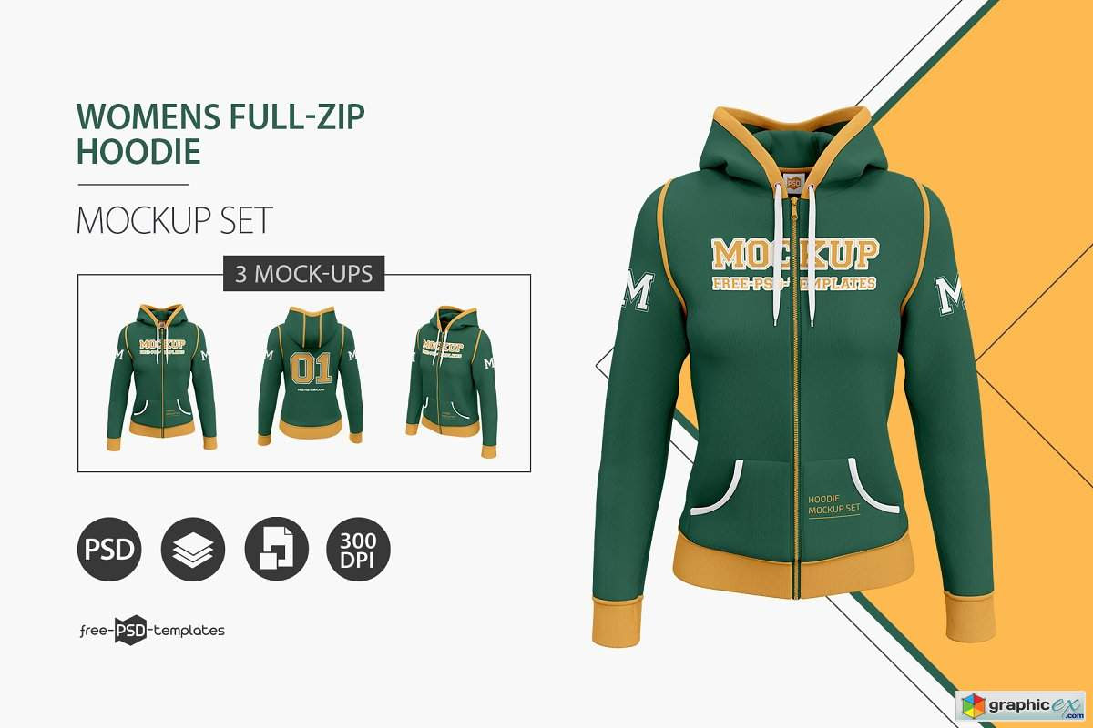 Download Womens Full-Zip Hoodie MockUp Set » Free Download Vector ...