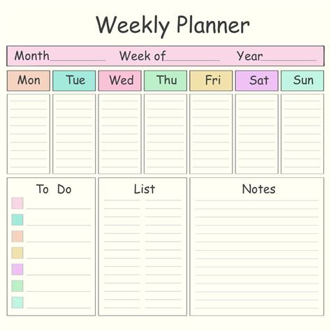  weekly calendar printable template