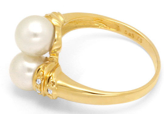 Originalfoto DIAMANTRING ZWEI AKOYA-PERLEN 6 DIAMANTEN GELBGOLD SHOP