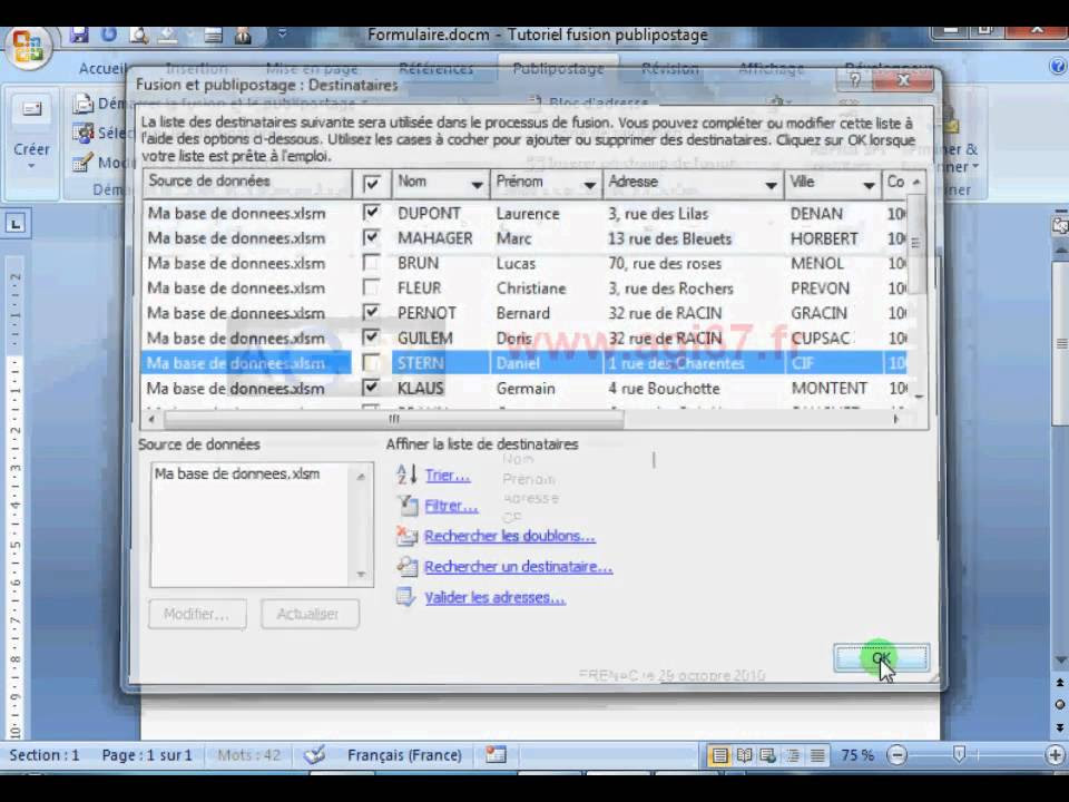 Fusion publipostage Word Excel (tutoriel) - YouTube
