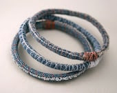3 three upcycled denim bracelets - repurposed jean bangles - made to order in your size and thread colors - amberhlynn