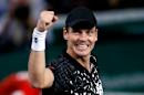 Berdych of Czech Republic celebrates defeating Anderson of South Africa in men's singles quarter-final tennis match at Paris Masters tennis tournament at the Bercy sports hall in Paris
