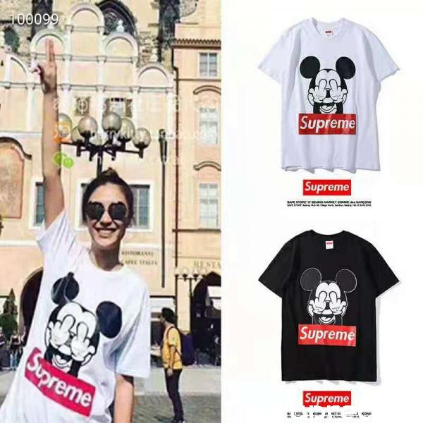 シュプリーム ミッキーコラボ Tシャツ 半袖 Disney Mickey ｔシャツ 可愛い コットン カップル