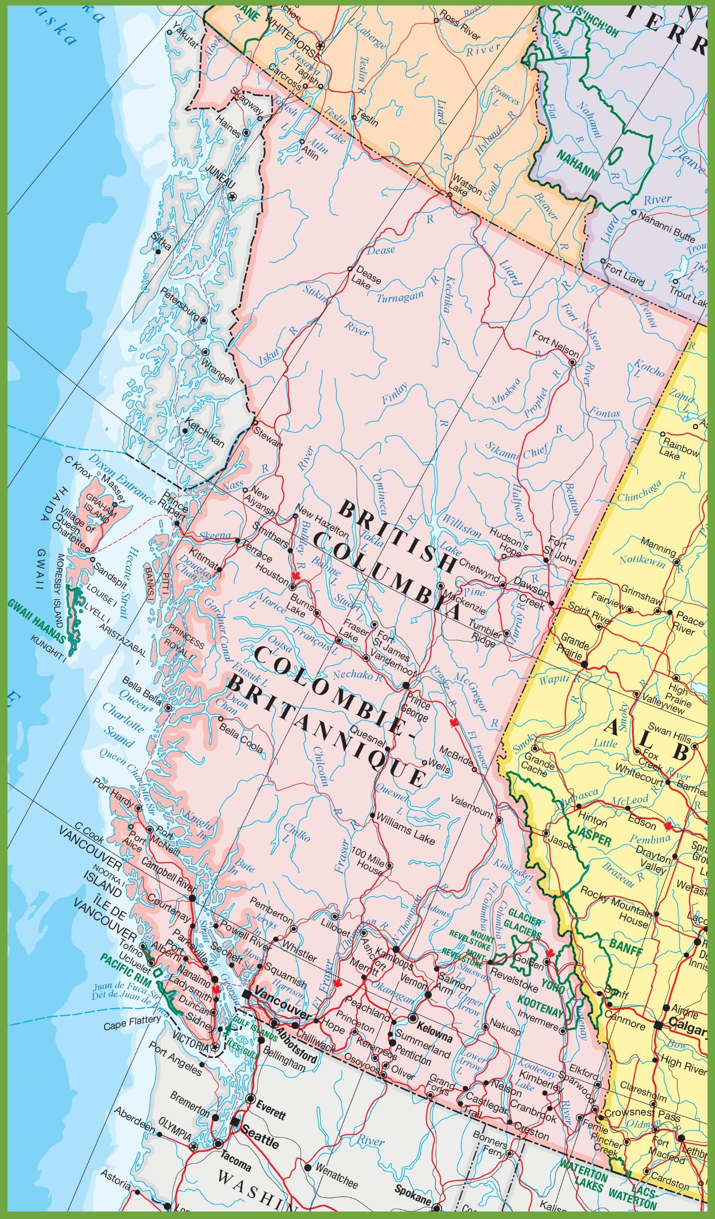 british columbia canada map Large Detailed Map Of British Columbia With Cities And Towns british columbia canada map