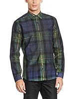 Belstaff Camisa Hombre Grid (Azul / Verde)