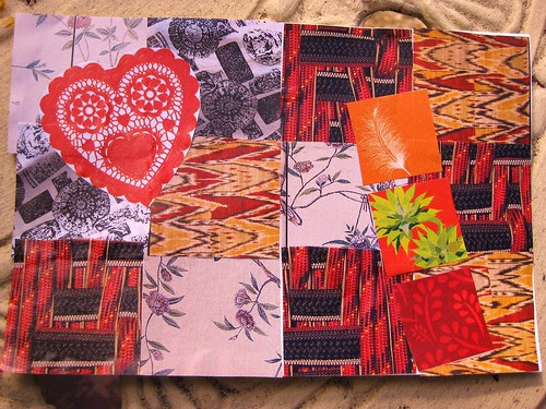 handmade postcard - red patchwork