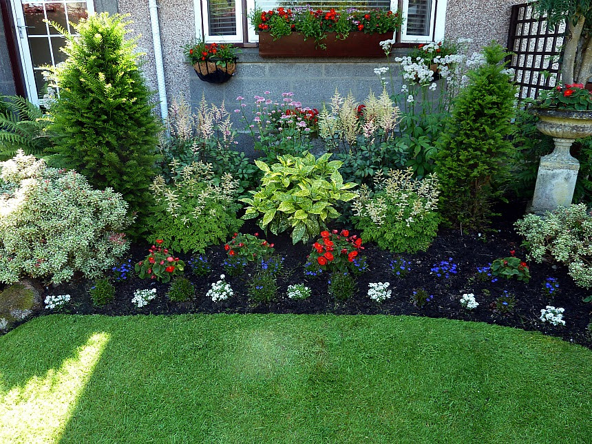 Create a dry creek bed with river rock. I like the little plants in 