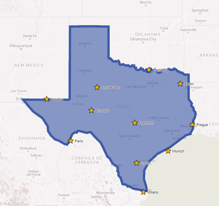 texas major cities map Major European Cities On A Map Of Texas 741x696 Mapporn texas major cities map