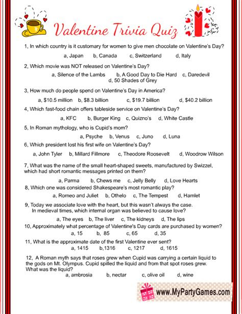 Bible trivia is a great way to test your knowledge of the bible and have some fun at the same time. free printable valentine trivia game with answer key