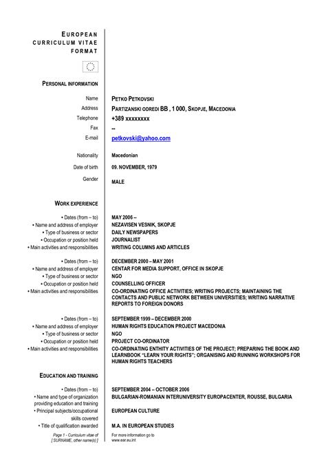 Curriculum Vitae Format - Fotolip