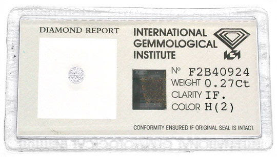 Foto 1, Diamant Brillant 0,27ct IGI! Lupenrein Wesselton Juwel!, D5574