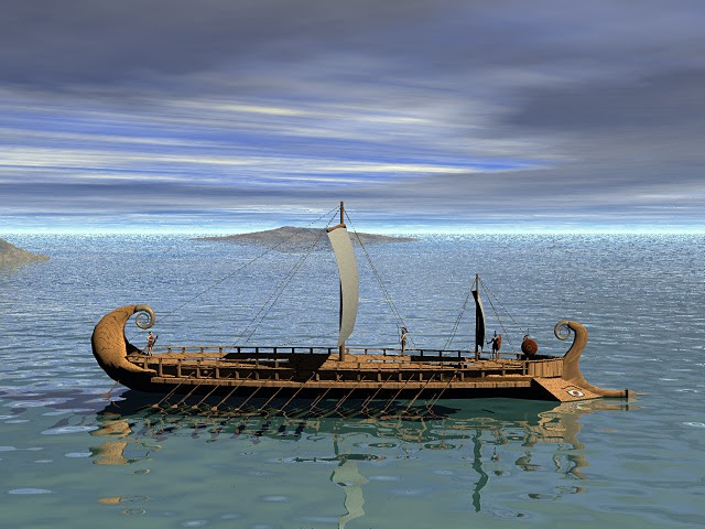 Above is a picture of a warship in the middle of the ocean.