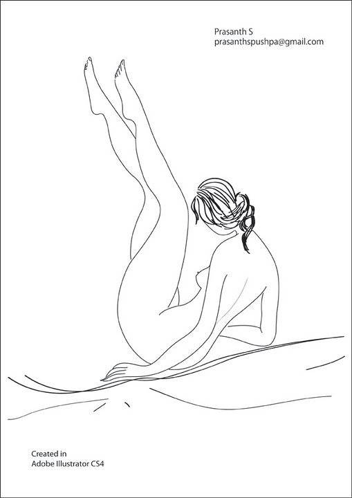 Nude Girl in White Illustration Drawing