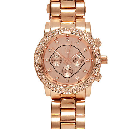 Rose gold tone diamante watch