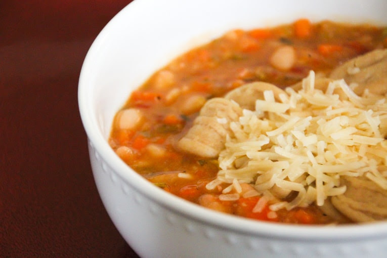Chunky White Bean Soup with Fresh Herbs, Pasta and Parmesan
