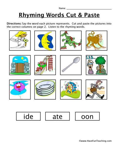  rhyming worksheets for kindergarten cut and paste kindergarten