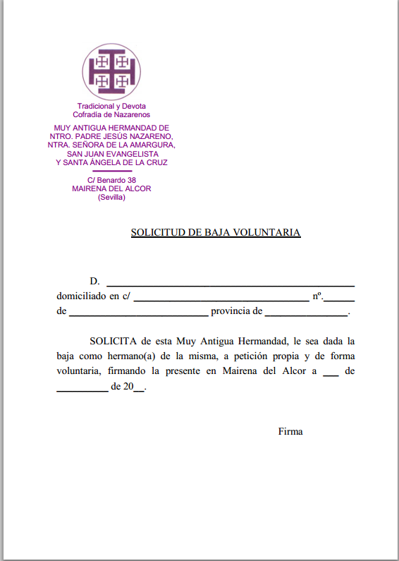 Plantilla Carta Baja Voluntaria