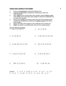 Solving Linear Equations in One Variable Worksheet for 7th ...