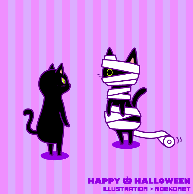 動物イラストno 187 ハロウィン 黒猫の包帯ミイラ イラスト制作moekonet