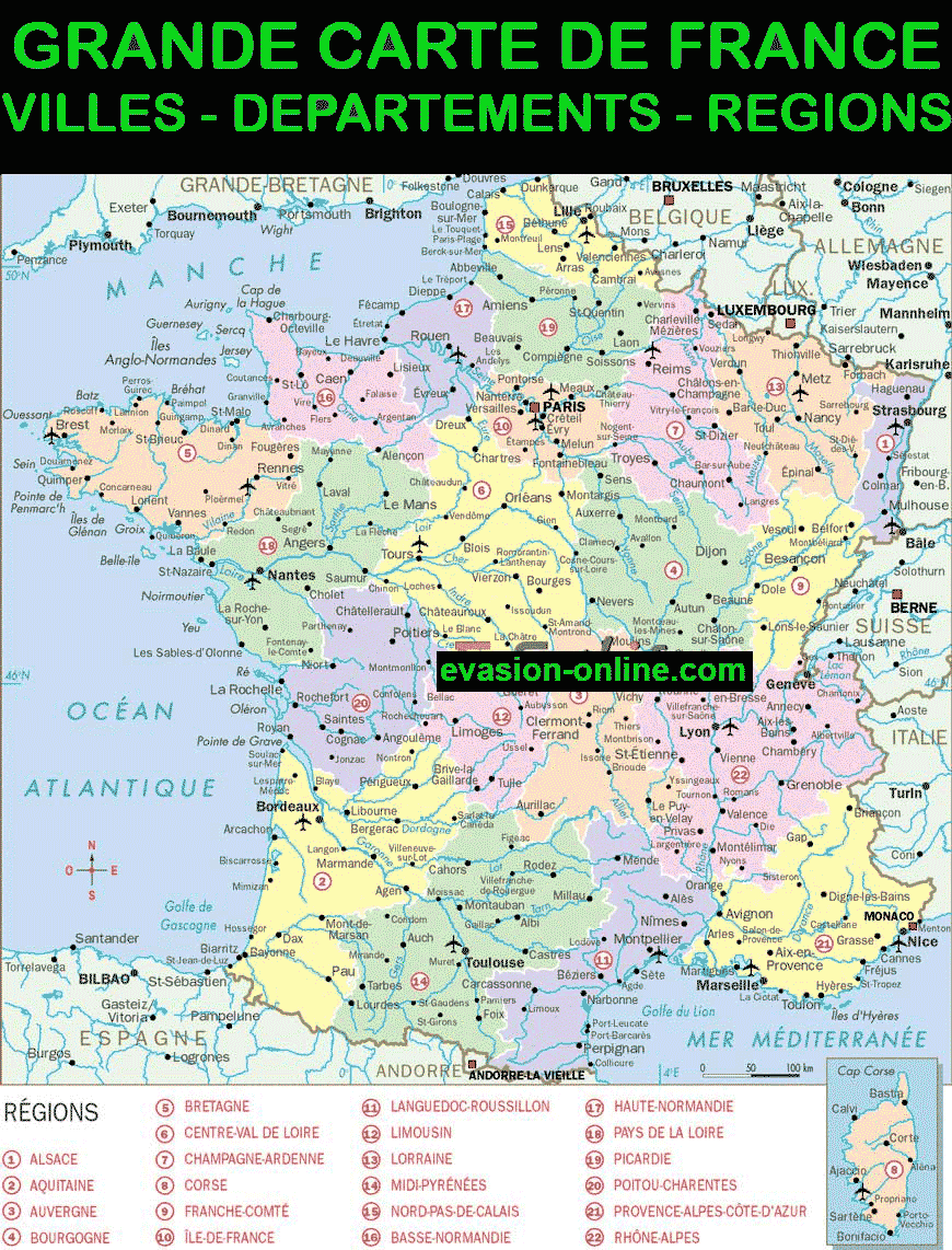 Carte de France - Villes » Vacances - Arts- Guides Voyages