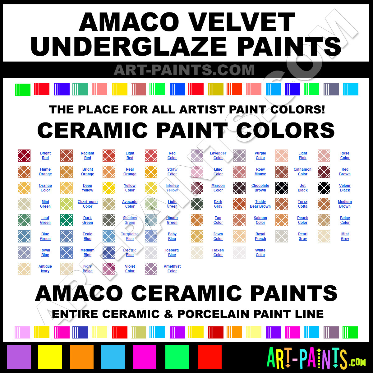 Amaco Velvet Underglaze Ceramic Porcelain Paint Colors - Amaco Velvet