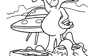 Alien With Ufo For Kids Printable Free Coloring Pages