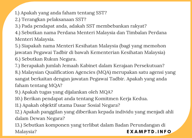 Contoh Soalan Temuduga Pegawai Tadbir N41 Exam PTD Contoh Soalan Temuduga Pegawai Tadbir N41 Exam PTD