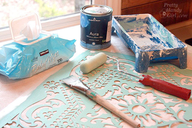 DIY Stenciled Drop Cloth Table Runner
