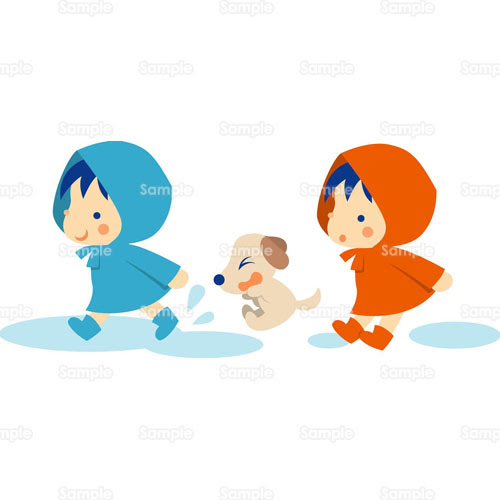 レインコート カッパ こども ペット 犬 子ども 水たまり イヌ のイラスト 005 0119 クリエーターズスクウェア