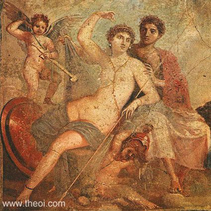 Venus (Aphrodite), Ares (Mars) & Cupid (Eros) | Roman fresco Pompeii