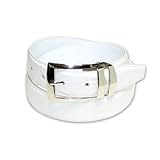 Crocodile Grain Embossed 30mm Genuine Bonded White Leather Belt with Silver Buckle