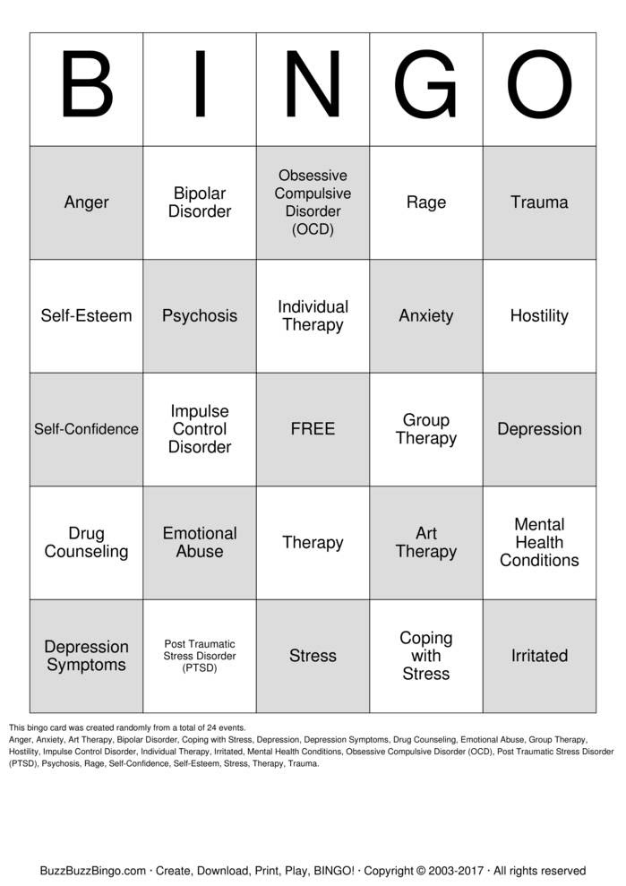 Play therapy Bingo Cards to Download, Print and Customize!