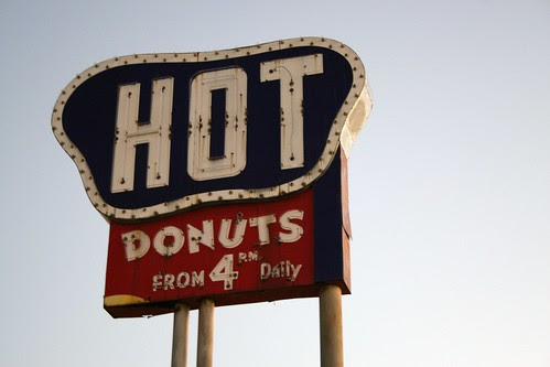 hot dunuts sign, early morning