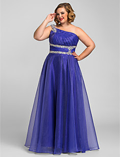 plus size uma linha princesa de um ombro até o chão chiffon vestido de noite